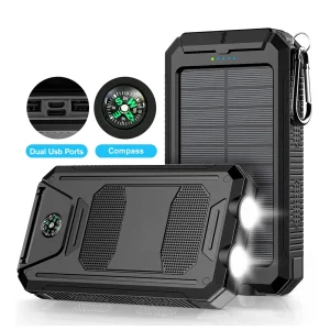 30000mAh Solar Power Bank with Dual USB & Flashlight
